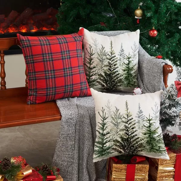 DFXSZ Christmas Pillow Covers 18x18 inch Set of 2 Watercolor Blue Green Christmas Tree Rustic Style Nature Forest Print Decorative Throw Pillows Winter Christmas Decor TH32B18Black Green