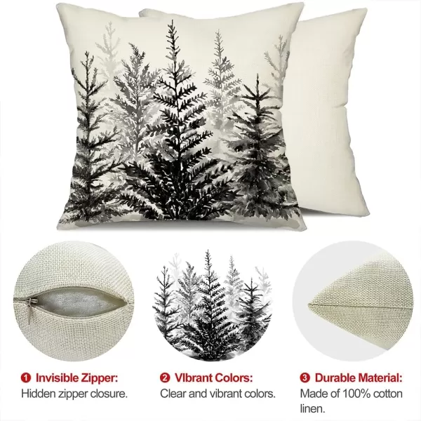 DFXSZ Christmas Pillow Covers 18x18 inch Set of 2 Watercolor Blue Green Christmas Tree Rustic Style Nature Forest Print Decorative Throw Pillows Winter Christmas Decor TH32B18Black