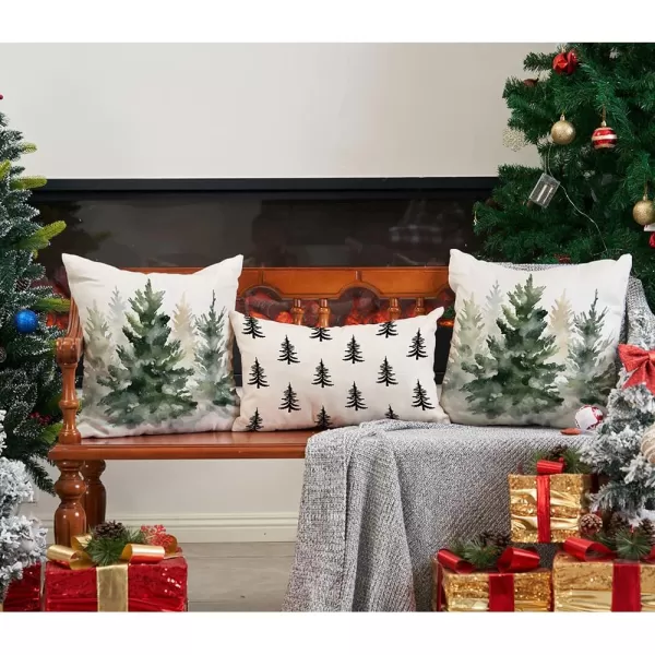 DFXSZ Christmas Pillow Covers 18x18 inch Set of 2 Watercolor Blue Green Christmas Tree Rustic Style Nature Forest Print Decorative Throw Pillows Winter Christmas Decor TH32B18Green Light Yellow