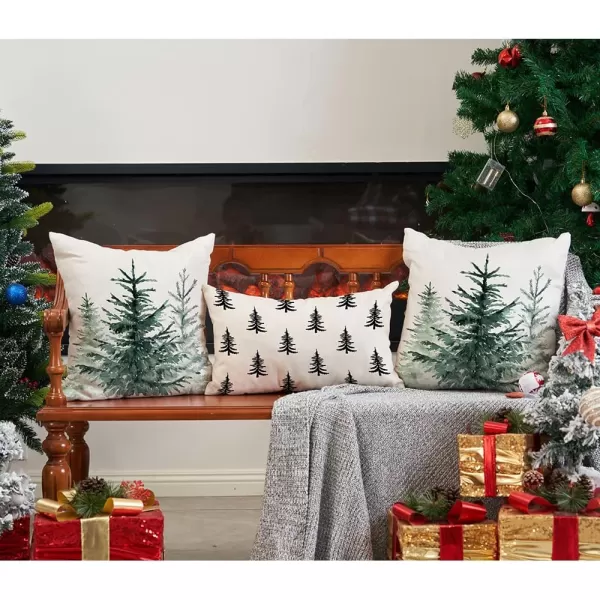 DFXSZ Christmas Pillow Covers 18x18 inch Set of 2 Watercolor Blue Green Christmas Tree Rustic Style Nature Forest Print Decorative Throw Pillows Winter Christmas Decor TH32B18White3
