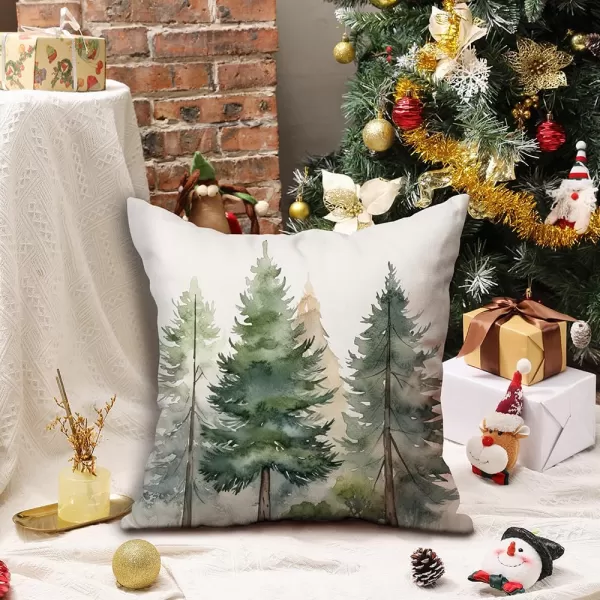 DFXSZ Christmas Pillow Covers 18x18 inch Set of 2 Watercolor Blue Green Christmas Tree Rustic Style Nature Forest Print Decorative Throw Pillows Winter Christmas Decor TH32B18Dark and Light Green