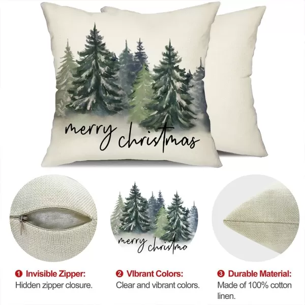 DFXSZ Christmas Pillow Covers 18x18 inch Set of 2 Watercolor Blue Green Christmas Tree Rustic Style Nature Forest Print Decorative Throw Pillows Winter Christmas Decor TH32B18Dark Green