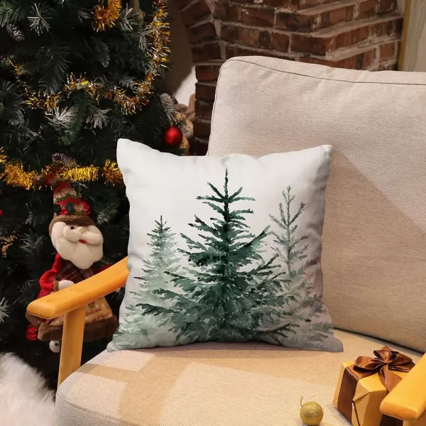 DFXSZ Christmas Pillow Covers 18x18 inch Set of 2 Watercolor Blue Green Christmas Tree Rustic Style Nature Forest Print Decorative Throw Pillows Winter Christmas Decor TH32B18White3