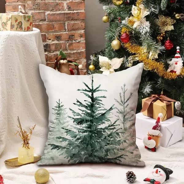 DFXSZ Christmas Pillow Covers 18x18 inch Set of 2 Watercolor Blue Green Christmas Tree Rustic Style Nature Forest Print Decorative Throw Pillows Winter Christmas Decor TH32B18White3