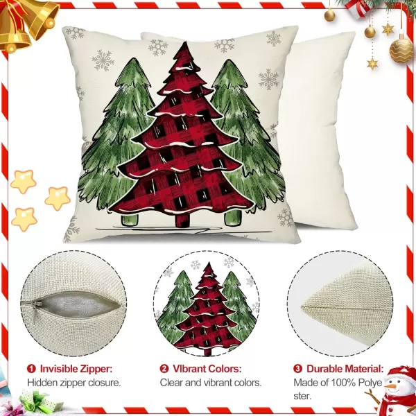 DFXSZ Christmas Pillow Covers 18x18 inch Set of 4 Christmas Tree Truck Black and red Plaid Decorative Throw Pillow Covers Winter Farmhouse Decoration for Home Couch BTHZ144A18Red Black