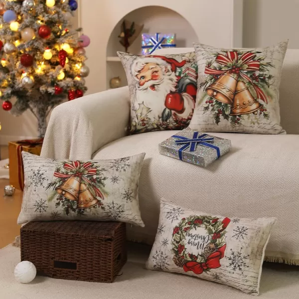 DFXSZ Christmas Pillow Covers 18x18 inch Set of 4 Santa Claus Reindeer Decorative Vintage Throw Pillow Covers Winter Retro Farmhouse Decoration for Home Couch BTHZ140B18Multicolor