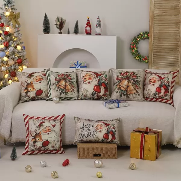 DFXSZ Christmas Pillow Covers 18x18 inch Set of 4 Santa Claus Reindeer Decorative Vintage Throw Pillow Covers Winter Retro Farmhouse Decoration for Home Couch BTHZ140B18Multicolor