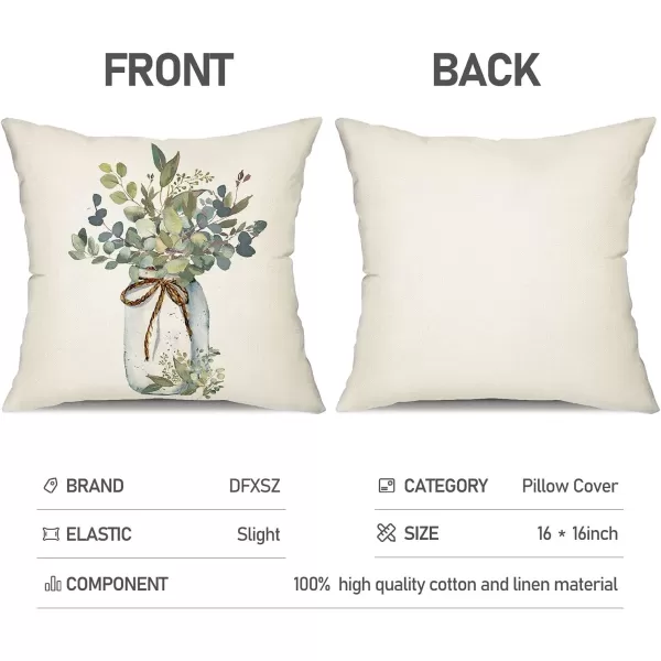DFXSZ Farmhouse Pillow Covers 16x16 Set of 4Eucalyptus Leaves Decorations Truck Vase Home Sweet Home Linen Cushion Case Gifts for Home DecorA
