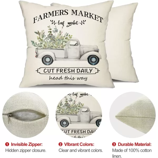 DFXSZ Farmhouse Pillow Covers 16x16 Set of 4Eucalyptus Leaves Decorations Truck Vase Home Sweet Home Linen Cushion Case Gifts for Home DecorA