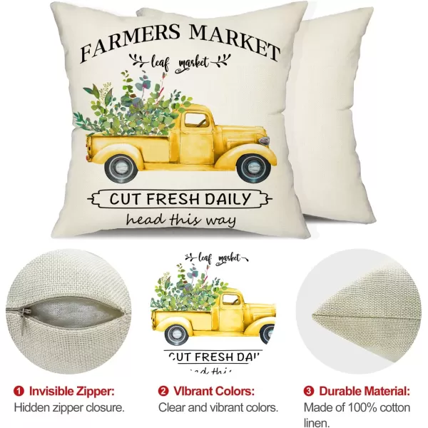 DFXSZ Farmhouse Pillow Covers 16x16 Set of 4Eucalyptus Leaves Decorations Truck Vase Home Sweet Home Linen Cushion Case Gifts for Home DecorB