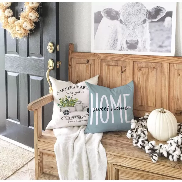 DFXSZ Farmhouse Pillow Covers 16x16 Set of 4Eucalyptus Leaves Decorations Truck Vase Home Sweet Home Linen Cushion Case Gifts for Home DecorD