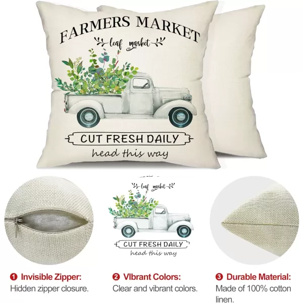 DFXSZ Farmhouse Pillow Covers 16x16 Set of 4Eucalyptus Leaves Decorations Truck Vase Home Sweet Home Linen Cushion Case Gifts for Home DecorE
