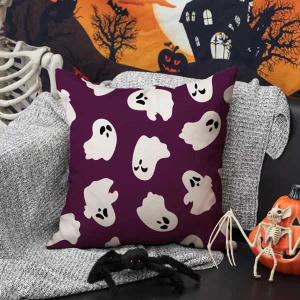 DFXSZ Halloween Pillow Covers 18x18 inch Set of 2 Happy Halloween White Ghost Decor Black Pillow Covers Happy Halloween Sofa Bed Outdoor Car Decoration TH14A18Purple White