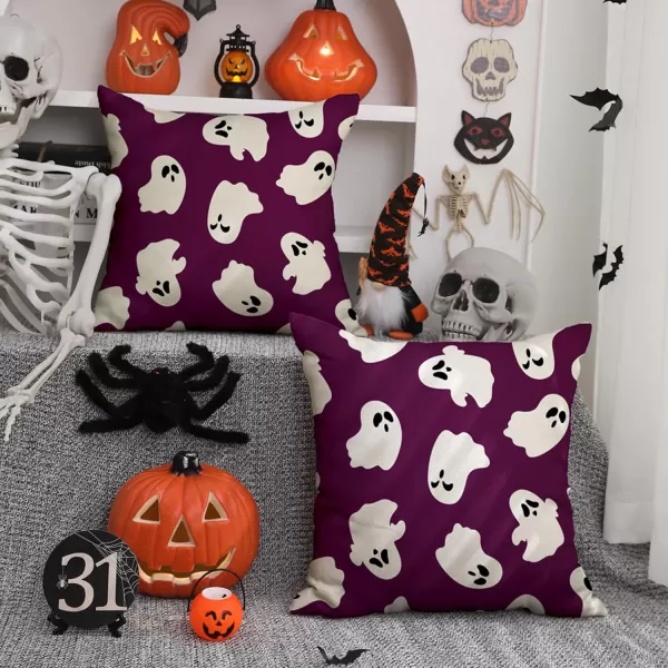 DFXSZ Halloween Pillow Covers 18x18 inch Set of 2 Happy Halloween White Ghost Decor Black Pillow Covers Happy Halloween Sofa Bed Outdoor Car Decoration TH14A18Purple White
