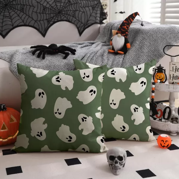 DFXSZ Halloween Pillow Covers 18x18 inch Set of 2 Happy Halloween White Ghost Decor Black Pillow Covers Happy Halloween Sofa Bed Outdoor Car Decoration TH14A18Green