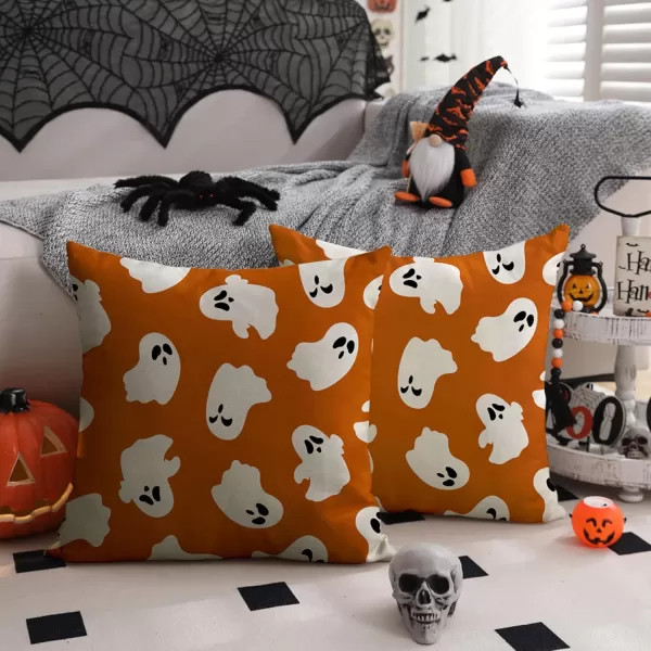 DFXSZ Halloween Pillow Covers 18x18 inch Set of 2 Happy Halloween White Ghost Decor Black Pillow Covers Happy Halloween Sofa Bed Outdoor Car Decoration TH14A18Orange White