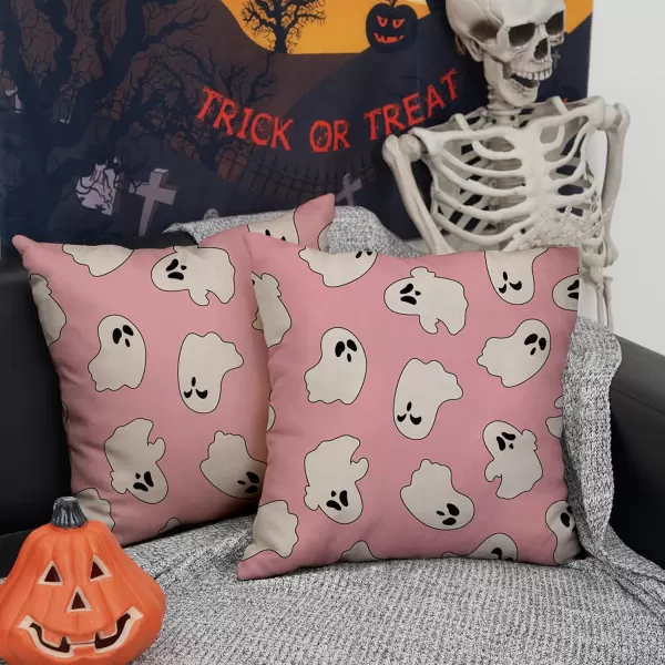 DFXSZ Halloween Pillow Covers 18x18 inch Set of 2 Happy Halloween White Ghost Decor Black Pillow Covers Happy Halloween Sofa Bed Outdoor Car Decoration TH14A18Pink