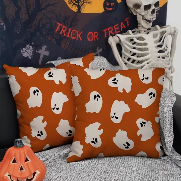 DFXSZ Halloween Pillow Covers 18x18 inch Set of 2 Happy Halloween White Ghost Decor Black Pillow Covers Happy Halloween Sofa Bed Outdoor Car Decoration TH14A18Orange White