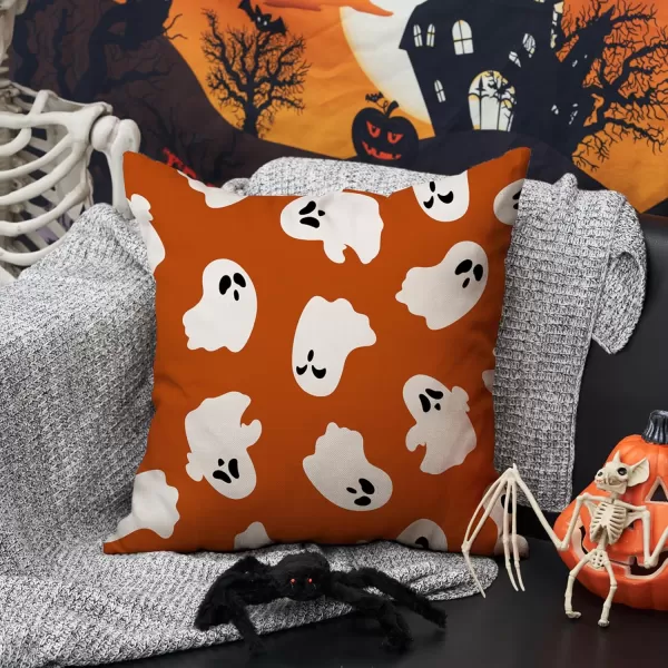 DFXSZ Halloween Pillow Covers 18x18 inch Set of 2 Happy Halloween White Ghost Decor Black Pillow Covers Happy Halloween Sofa Bed Outdoor Car Decoration TH14A18Orange White