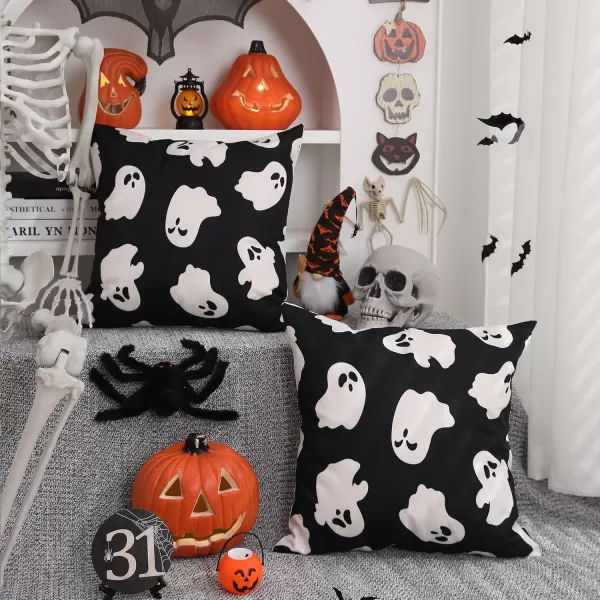 DFXSZ Halloween Pillow Covers 18x18 inch Set of 2 Happy Halloween White Ghost Decor Black Pillow Covers Happy Halloween Sofa Bed Outdoor Car Decoration TH14A18White