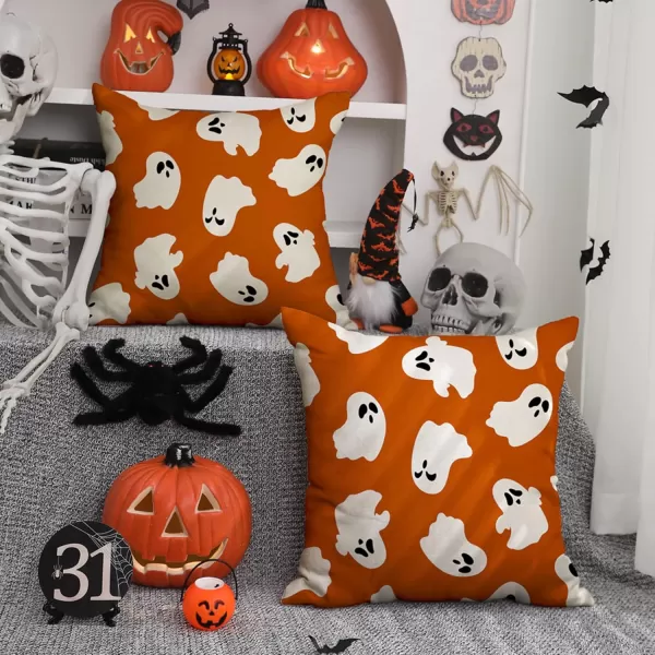 DFXSZ Halloween Pillow Covers 18x18 inch Set of 2 Happy Halloween White Ghost Decor Black Pillow Covers Happy Halloween Sofa Bed Outdoor Car Decoration TH14A18Orange White