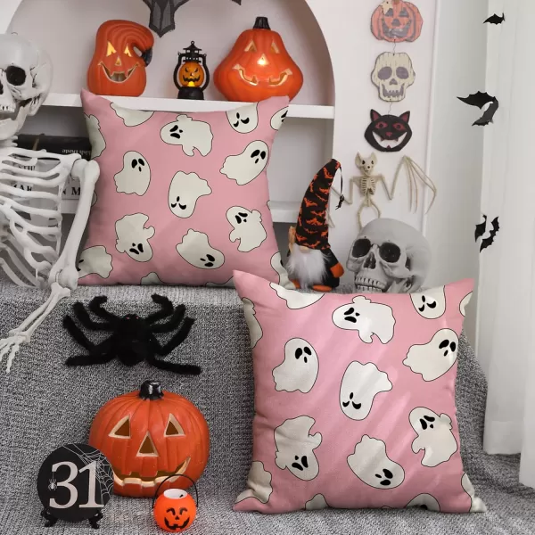 DFXSZ Halloween Pillow Covers 18x18 inch Set of 2 Happy Halloween White Ghost Decor Black Pillow Covers Happy Halloween Sofa Bed Outdoor Car Decoration TH14A18Pink