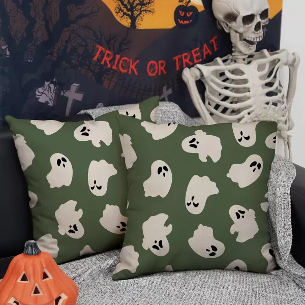 DFXSZ Halloween Pillow Covers 18x18 inch Set of 2 Happy Halloween White Ghost Decor Black Pillow Covers Happy Halloween Sofa Bed Outdoor Car Decoration TH14A18Green