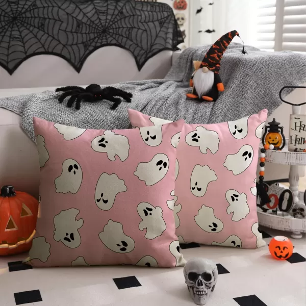 DFXSZ Halloween Pillow Covers 18x18 inch Set of 2 Happy Halloween White Ghost Decor Black Pillow Covers Happy Halloween Sofa Bed Outdoor Car Decoration TH14A18Pink