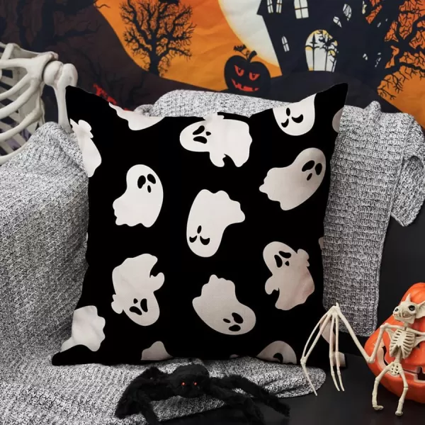 DFXSZ Halloween Pillow Covers 18x18 inch Set of 2 Happy Halloween White Ghost Decor Black Pillow Covers Happy Halloween Sofa Bed Outdoor Car Decoration TH14A18White