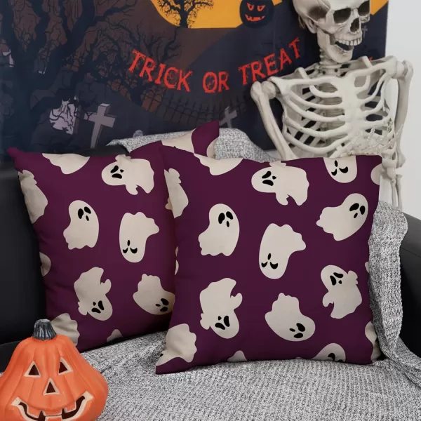 DFXSZ Halloween Pillow Covers 18x18 inch Set of 2 Happy Halloween White Ghost Decor Black Pillow Covers Happy Halloween Sofa Bed Outdoor Car Decoration TH14A18Purple White