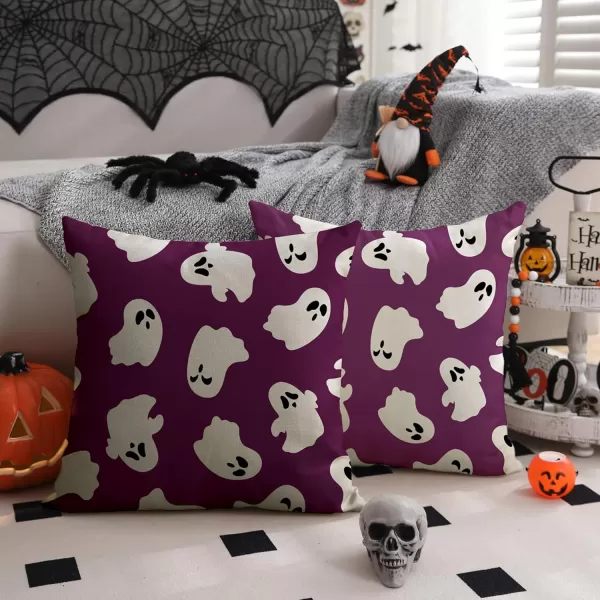 DFXSZ Halloween Pillow Covers 18x18 inch Set of 2 Happy Halloween White Ghost Decor Black Pillow Covers Happy Halloween Sofa Bed Outdoor Car Decoration TH14A18Purple White