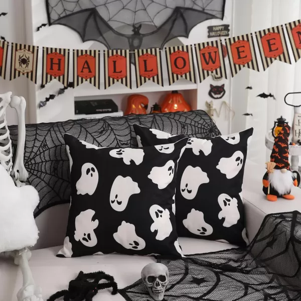DFXSZ Halloween Pillow Covers 18x18 inch Set of 2 Happy Halloween White Ghost Decor Black Pillow Covers Happy Halloween Sofa Bed Outdoor Car Decoration TH14A18White