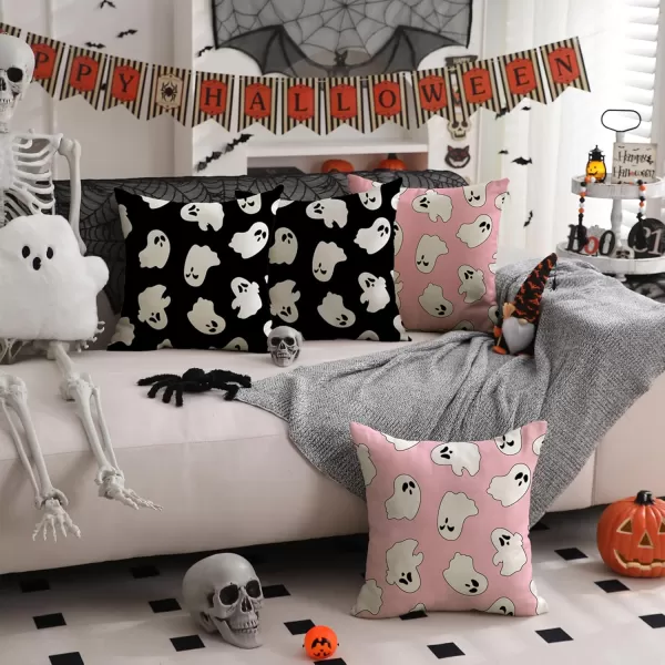 DFXSZ Halloween Pillow Covers 18x18 inch Set of 2 Happy Halloween White Ghost Decor Black Pillow Covers Happy Halloween Sofa Bed Outdoor Car Decoration TH14A18Pink