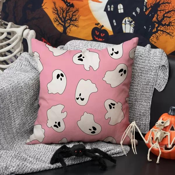 DFXSZ Halloween Pillow Covers 18x18 inch Set of 2 Happy Halloween White Ghost Decor Black Pillow Covers Happy Halloween Sofa Bed Outdoor Car Decoration TH14A18Pink