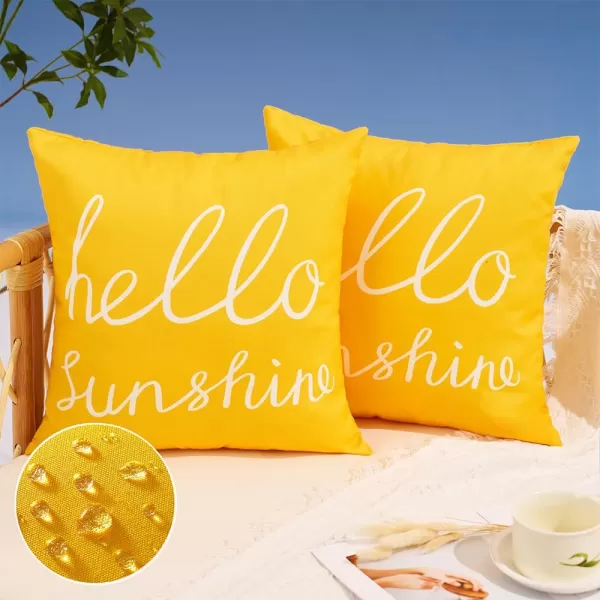 DFXSZ Outdoor Pillow Covers 18x18 Inch Set of 2 Hello Sunshine Decor Orange Waterproof Throw Pillow Covers Fall Outdoor Waterproof Pillow Covers Decor for Patio Funiture Garden Sofa Couch 021CYellow