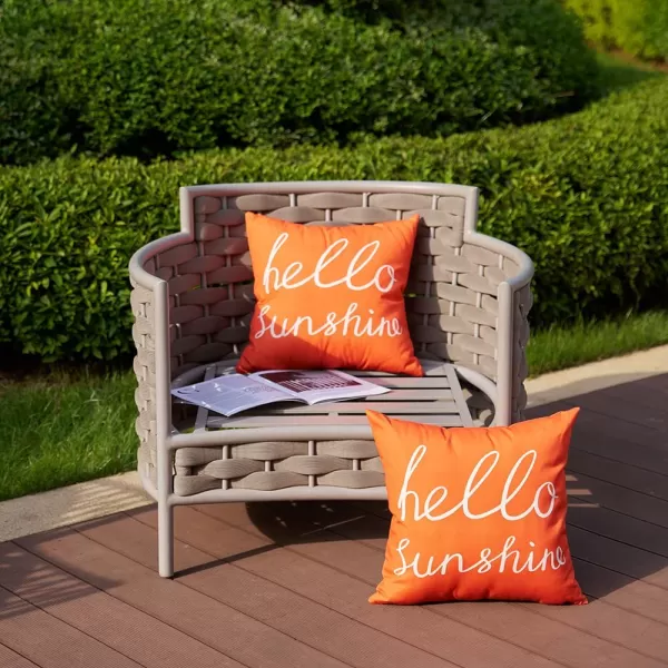 DFXSZ Outdoor Pillow Covers 18x18 Inch Set of 2 Hello Sunshine Decor Orange Waterproof Throw Pillow Covers Fall Outdoor Waterproof Pillow Covers Decor for Patio Funiture Garden Sofa Couch 021COrange