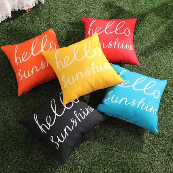 DFXSZ Outdoor Pillow Covers 18x18 Inch Set of 2 Hello Sunshine Decor Orange Waterproof Throw Pillow Covers Fall Outdoor Waterproof Pillow Covers Decor for Patio Funiture Garden Sofa Couch 021CRed