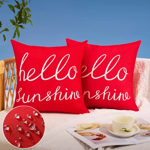 DFXSZ Outdoor Pillow Covers 18x18 Inch Set of 2 Hello Sunshine Decor Orange Waterproof Throw Pillow Covers Fall Outdoor Waterproof Pillow Covers Decor for Patio Funiture Garden Sofa Couch 021CRed