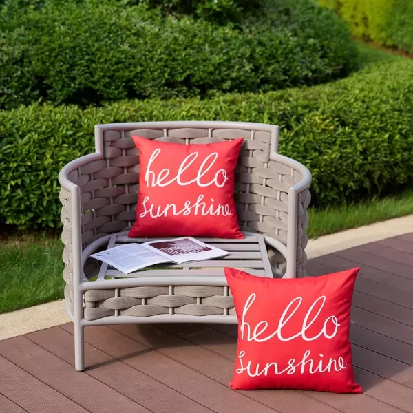 DFXSZ Outdoor Pillow Covers 18x18 Inch Set of 2 Hello Sunshine Decor Orange Waterproof Throw Pillow Covers Fall Outdoor Waterproof Pillow Covers Decor for Patio Funiture Garden Sofa Couch 021CRed