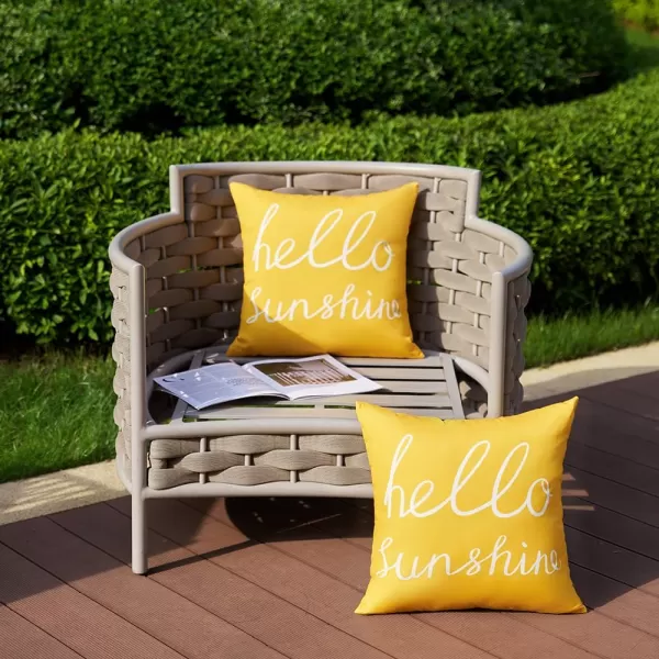 DFXSZ Outdoor Pillow Covers 18x18 Inch Set of 2 Hello Sunshine Decor Orange Waterproof Throw Pillow Covers Fall Outdoor Waterproof Pillow Covers Decor for Patio Funiture Garden Sofa Couch 021CYellow