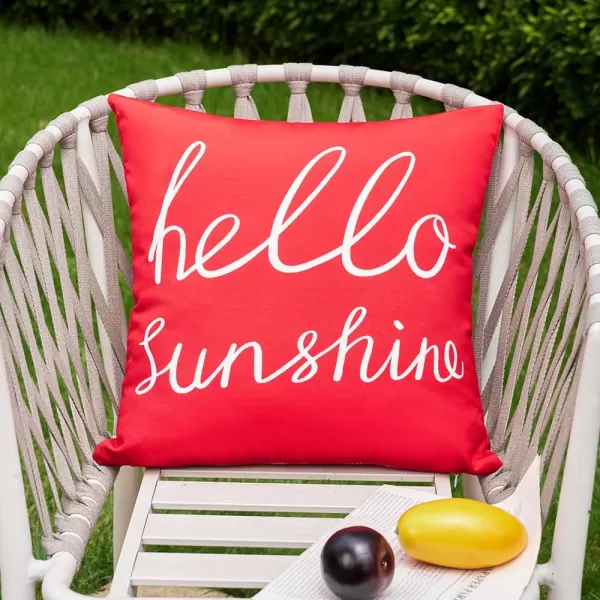 DFXSZ Outdoor Pillow Covers 18x18 Inch Set of 2 Hello Sunshine Decor Orange Waterproof Throw Pillow Covers Fall Outdoor Waterproof Pillow Covers Decor for Patio Funiture Garden Sofa Couch 021CRed