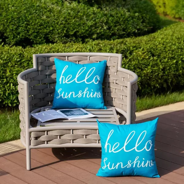 DFXSZ Outdoor Pillow Covers 18x18 Inch Set of 2 Hello Sunshine Decor Orange Waterproof Throw Pillow Covers Fall Outdoor Waterproof Pillow Covers Decor for Patio Funiture Garden Sofa Couch 021CBlue