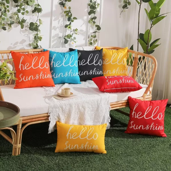 DFXSZ Outdoor Pillow Covers 18x18 Inch Set of 2 Hello Sunshine Decor Orange Waterproof Throw Pillow Covers Fall Outdoor Waterproof Pillow Covers Decor for Patio Funiture Garden Sofa Couch 021COrange