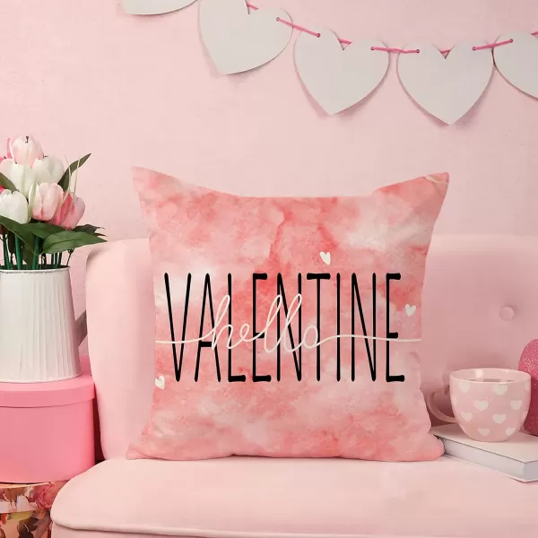 DFXSZ Valentines Day Pillow Covers 18x18 Inch Set of 4 Pink Love Heart Hello Valentine Gnome Throw Pillow Covers Happy Valentine Decorative Throw Pillows Valentines Day Decorations