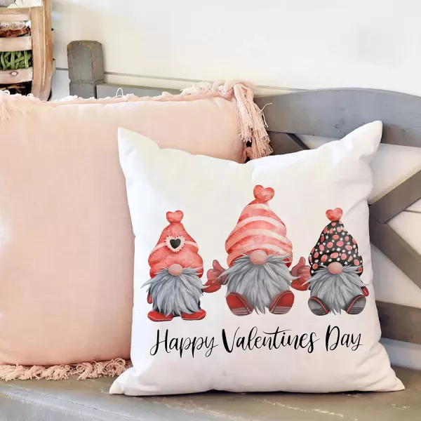 DFXSZ Valentines Day Pillow Covers 18x18 Inch Set of 4 Pink Love Heart Hello Valentine Gnome Throw Pillow Covers Happy Valentine Decorative Throw Pillows Valentines Day Decorations