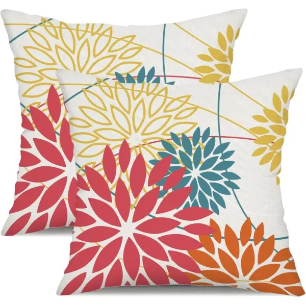 Blue and Gray Floral Pillow Covers 18x18 Set of 2 Outdoor Waterproof White Colored Decorative Throw Pillows Summer Pillowcase Polyester Cushion Case Decor for Couch Patio Funiture Garden Porch 01BPink Yellow