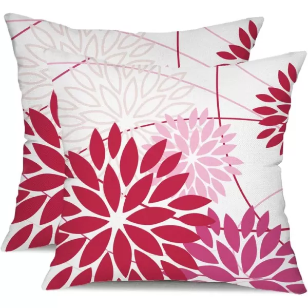 Blue and Gray Floral Pillow Covers 18x18 Set of 2 Outdoor Waterproof White Colored Decorative Throw Pillows Summer Pillowcase Polyester Cushion Case Decor for Couch Patio Funiture Garden Porch 01BShades of Pink