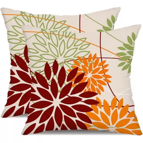 Blue and Gray Floral Pillow Covers 18x18 Set of 2 Outdoor Waterproof White Colored Decorative Throw Pillows Summer Pillowcase Polyester Cushion Case Decor for Couch Patio Funiture Garden Porch 01BRed Orange