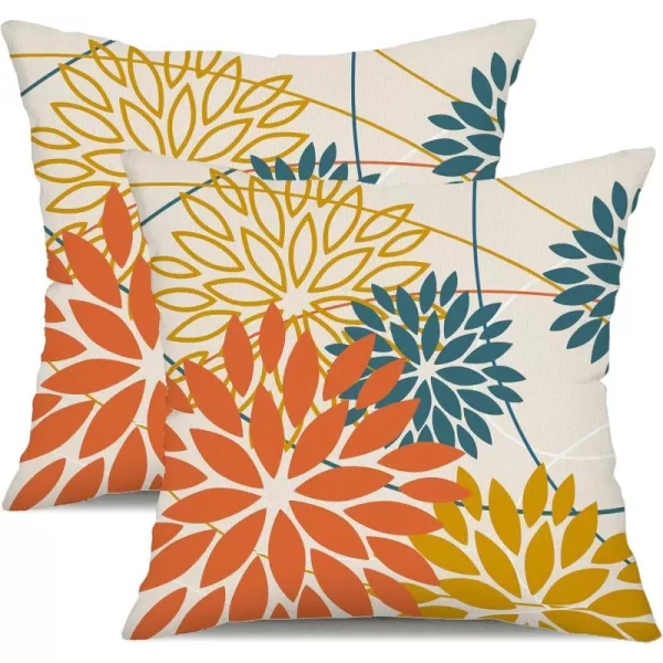 Blue and Gray Floral Pillow Covers 18x18 Set of 2 Outdoor Waterproof White Colored Decorative Throw Pillows Summer Pillowcase Polyester Cushion Case Decor for Couch Patio Funiture Garden Porch 01BOrange Yellow