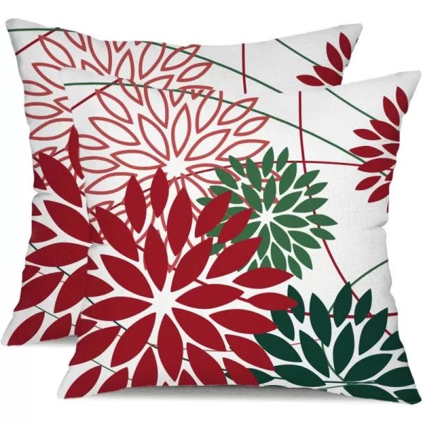 Blue and Gray Floral Pillow Covers 18x18 Set of 2 Outdoor Waterproof White Colored Decorative Throw Pillows Summer Pillowcase Polyester Cushion Case Decor for Couch Patio Funiture Garden Porch 01BChristmas Red and Green
